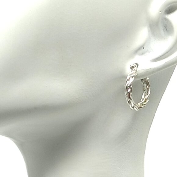 Silver-plated Small Hoop Earrings Twisted Rope Design - Picture 7 of 8